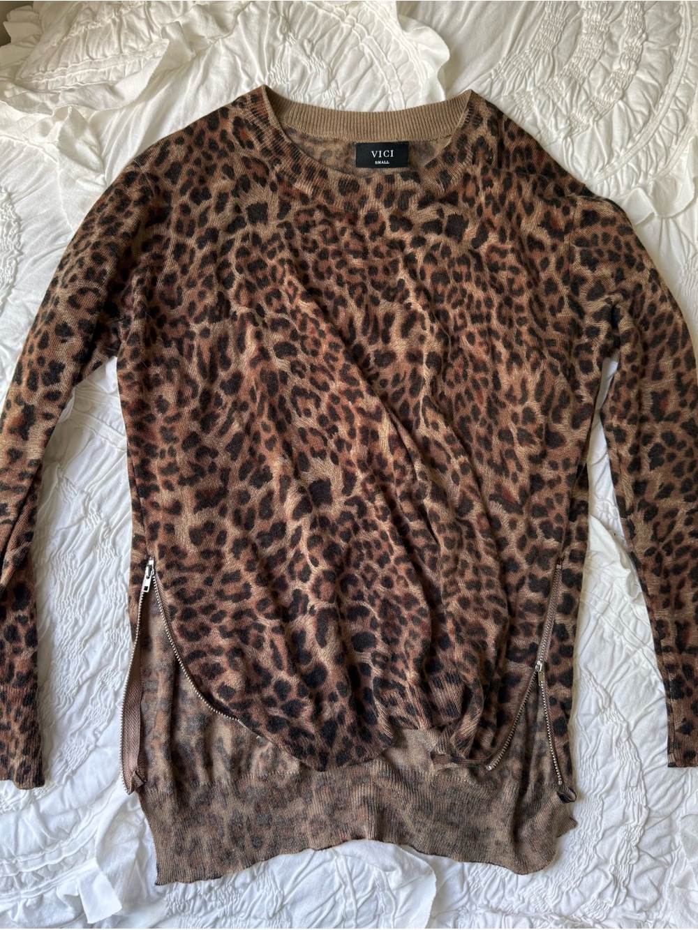 VICI Leopard Print Pullover Sweater - Brown Black Tan.